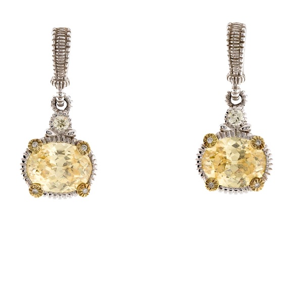 Judith Ripka JR TWO Canary Crystal & Diamond Drop Earrings - Picture 2 of 8